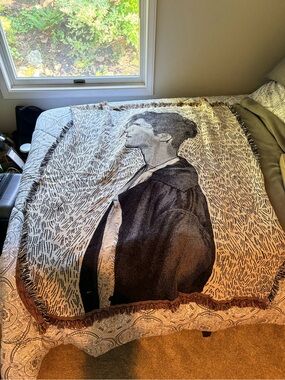 Decorative Black and Cream Portrait Throw Blanket